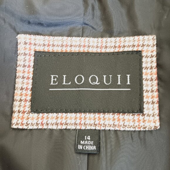 Eloquii Women's Plus Brown Houndstooth Single Button Blazer Size 14 - Picture 9 of 12